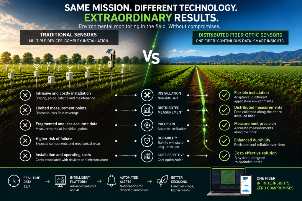 Comparison between traditional sensors and distributed fiber-optic sensors